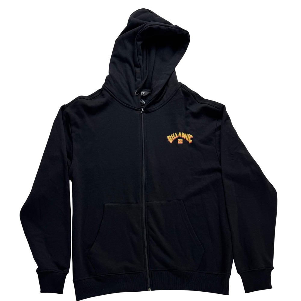 Billabong Mens Range Full Zip Hoodie Black Logo Surf Fleece Sweatshirt M